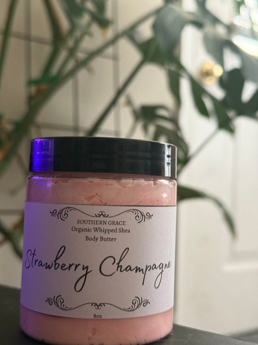 Strawberry Champagne Natural Whipped Shea Body Butter 8oz Jar