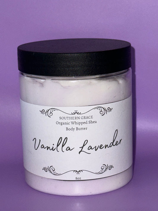 Vanilla Lavender Natural Whipped Shea Body Butter 8oz Jar